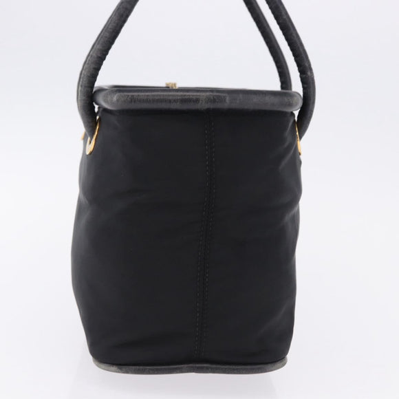 CELINE Circle Hand Bag Nylon Black Gold Auth 193380