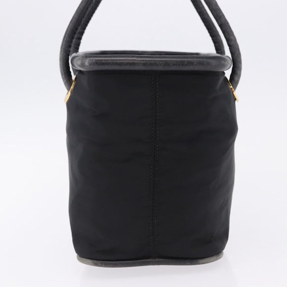 CELINE Circle Hand Bag Nylon Black Gold Auth 193380