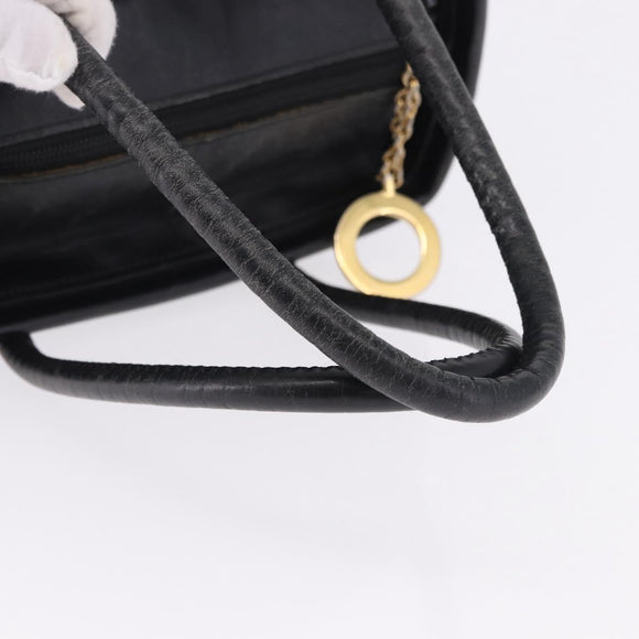 CELINE Circle Hand Bag Nylon Black Gold Auth 193380