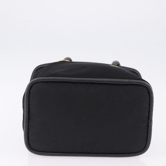 CELINE Circle Hand Bag Nylon Black Gold Auth 193380