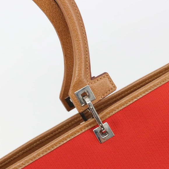 Salvatore Ferragamo Gancini Tote Bag Canvas Red Silver Auth 193384V
