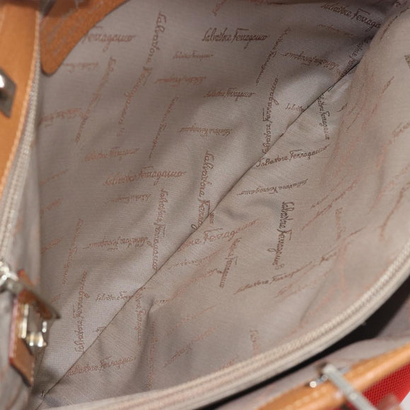 Salvatore Ferragamo Gancini Tote Bag Canvas Red Silver Auth 193384V