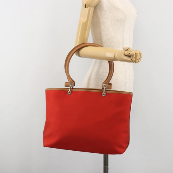 Salvatore Ferragamo Gancini Tote Bag Canvas Red Silver Auth 193384V