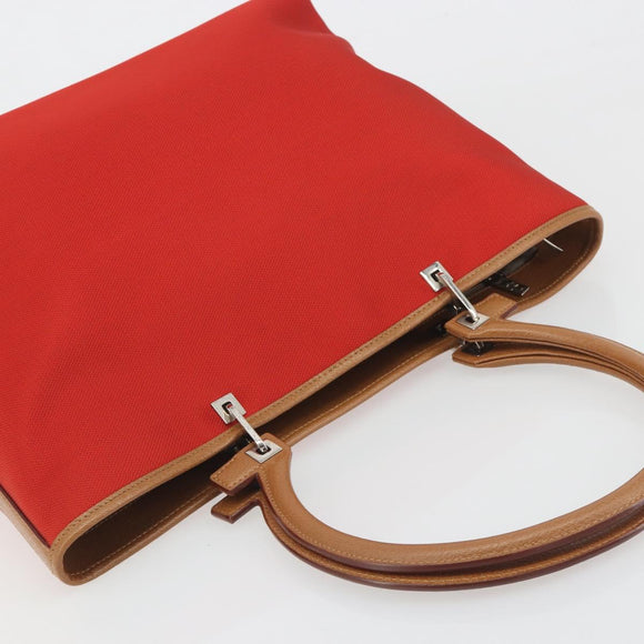 Salvatore Ferragamo Gancini Tote Bag Canvas Red Silver Auth 193384V