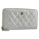 CHANEL Matelasse Long Wallet Lamb Skin Silver CC Auth 193392A-1