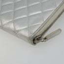 CHANEL Matelasse Long Wallet Lamb Skin Silver CC Auth 193392A-15