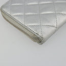 CHANEL Matelasse Long Wallet Lamb Skin Silver CC Auth 193392A-16