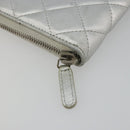 CHANEL Matelasse Long Wallet Lamb Skin Silver CC Auth 193392A-8