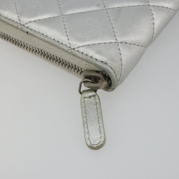 CHANEL Matelasse Long Wallet Lamb Skin Silver CC Auth 193392A