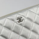 CHANEL Matelasse Long Wallet Lamb Skin Silver CC Auth 193392A-17