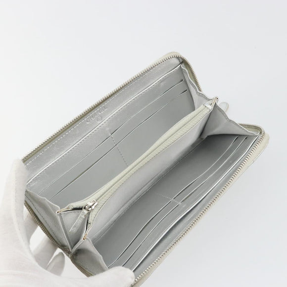 CHANEL Matelasse Long Wallet Lamb Skin Silver CC Auth 193392A