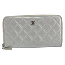 CHANEL Matelasse Long Wallet Lamb Skin Silver CC Auth 193392A-13