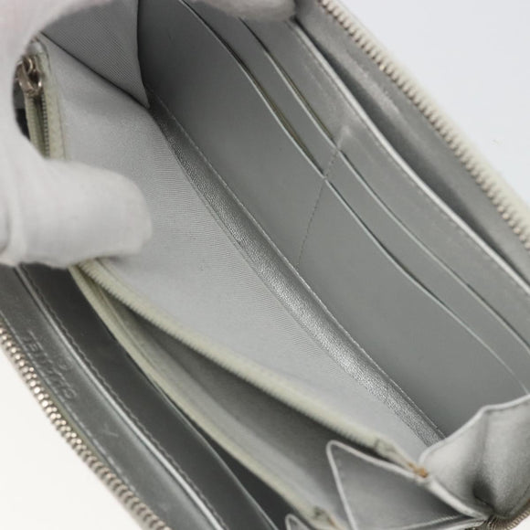 CHANEL Matelasse Long Wallet Lamb Skin Silver CC Auth 193392A