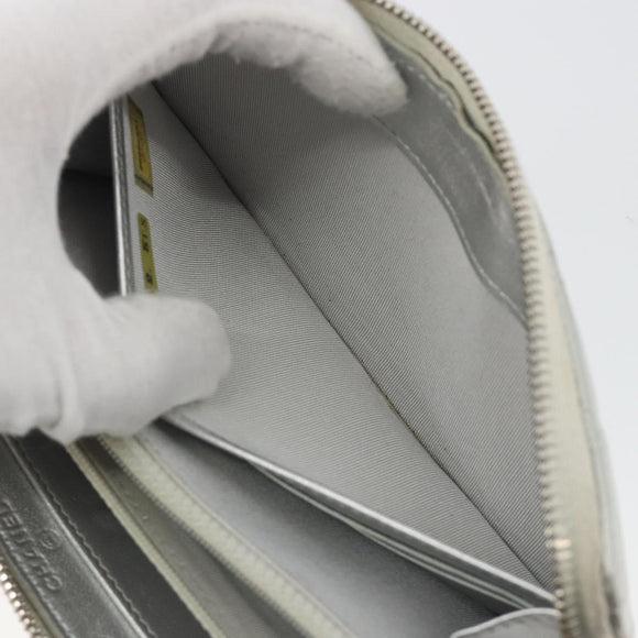 CHANEL Matelasse Long Wallet Lamb Skin Silver CC Auth 193392A