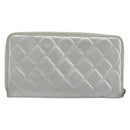 CHANEL Matelasse Long Wallet Lamb Skin Silver CC Auth 193392A-2