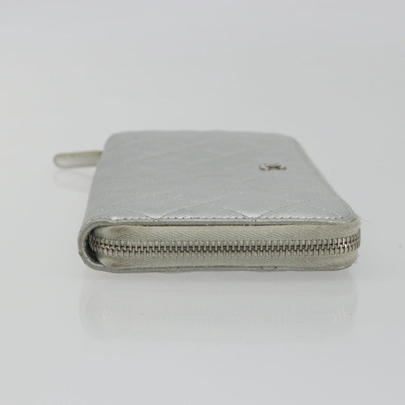 CHANEL Matelasse Long Wallet Lamb Skin Silver CC Auth 193392A