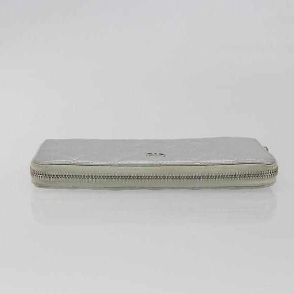 CHANEL Matelasse Long Wallet Lamb Skin Silver CC Auth 193392A