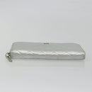 CHANEL Matelasse Long Wallet Lamb Skin Silver CC Auth 193392A-6