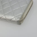 CHANEL Matelasse Long Wallet Lamb Skin Silver CC Auth 193392A-7