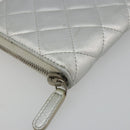 CHANEL Matelasse Long Wallet Lamb Skin Silver CC Auth 193392A-14