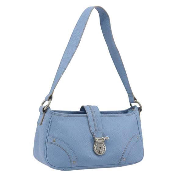 BURBERRY Shoulder Bag Leather Light Blue Silver Auth 193399A