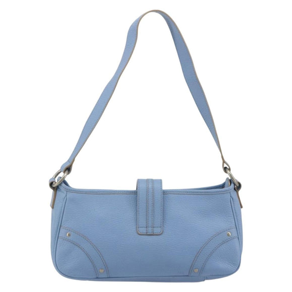 BURBERRY Shoulder Bag Leather Light Blue Silver Auth 193399A