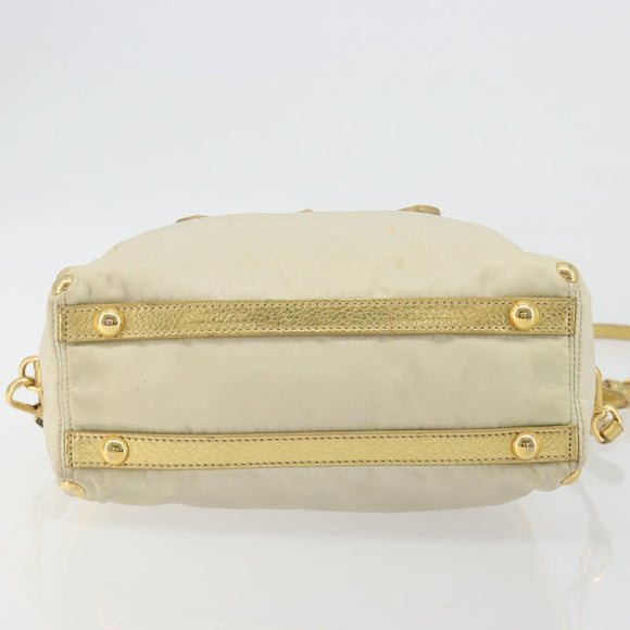 PRADA Shoulder Bag Nylon 2way Beige Gold Auth 193402A