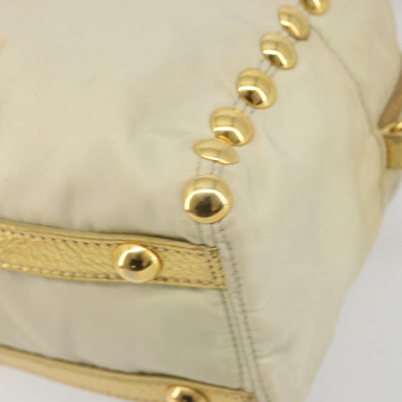 PRADA Shoulder Bag Nylon 2way Beige Gold Auth 193402A