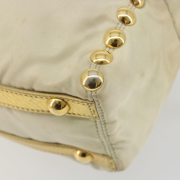 PRADA Shoulder Bag Nylon 2way Beige Gold Auth 193402A