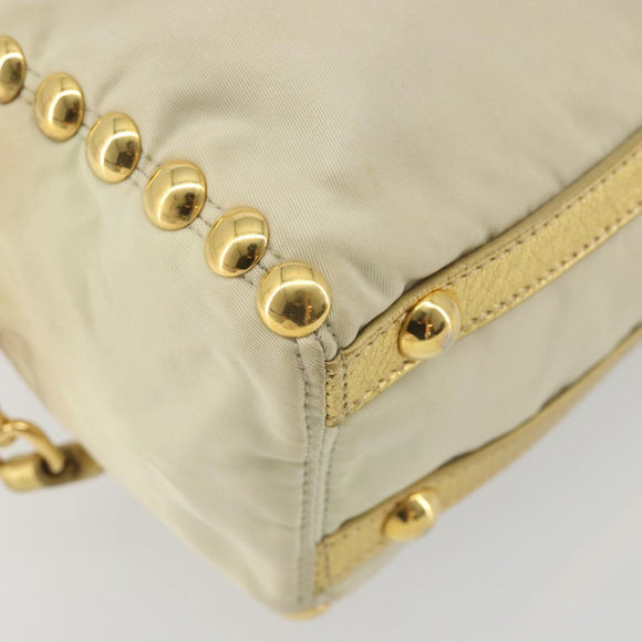 PRADA Shoulder Bag Nylon 2way Beige Gold Auth 193402A