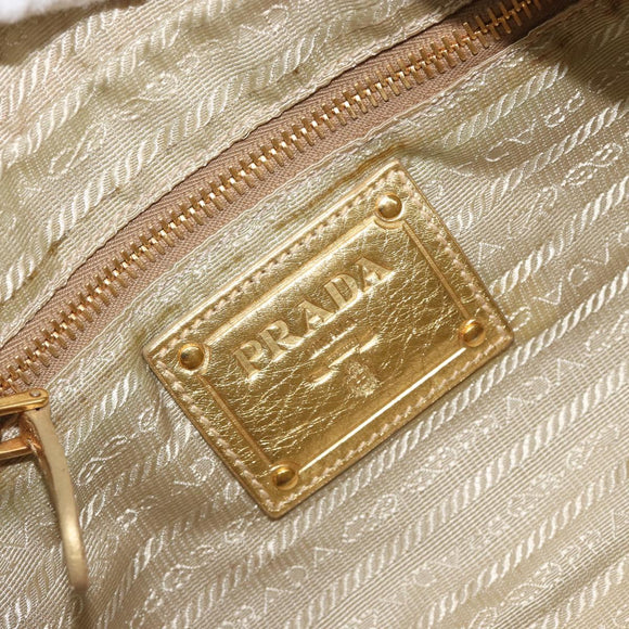 PRADA Shoulder Bag Nylon 2way Beige Gold Auth 193402A