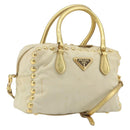 PRADA Shoulder Bag Nylon 2way Beige Gold Auth 193402A-1