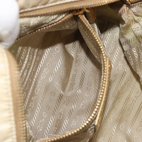 PRADA Shoulder Bag Nylon 2way Beige Gold Auth 193402A