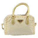 PRADA Shoulder Bag Nylon 2way Beige Gold Auth 193402A-13