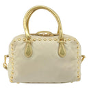 PRADA Shoulder Bag Nylon 2way Beige Gold Auth 193402A-2
