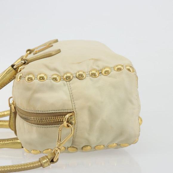 PRADA Shoulder Bag Nylon 2way Beige Gold Auth 193402A