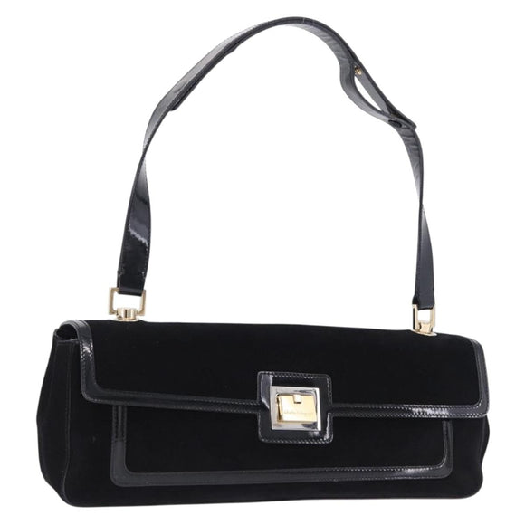 Salvatore Ferragamo Shoulder Bag Suede Black Gold Auth 193403A
