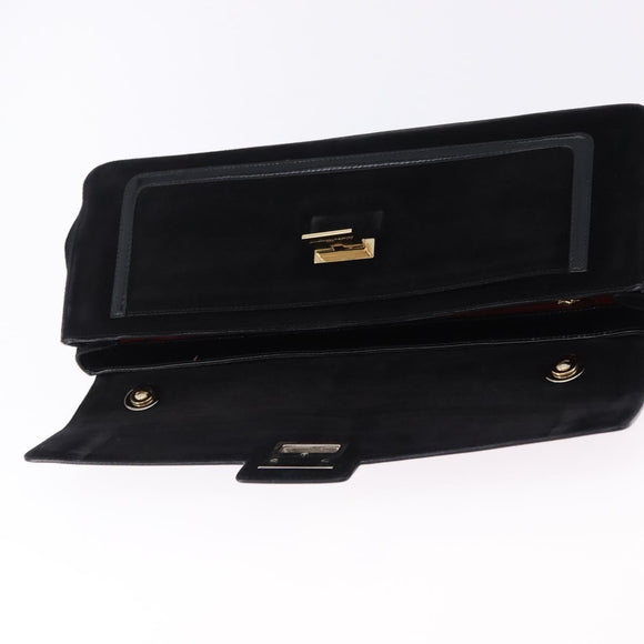 Salvatore Ferragamo Shoulder Bag Suede Black Gold Auth 193403A