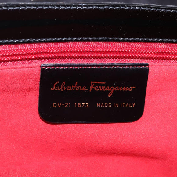 Salvatore Ferragamo Shoulder Bag Suede Black Gold Auth 193403A