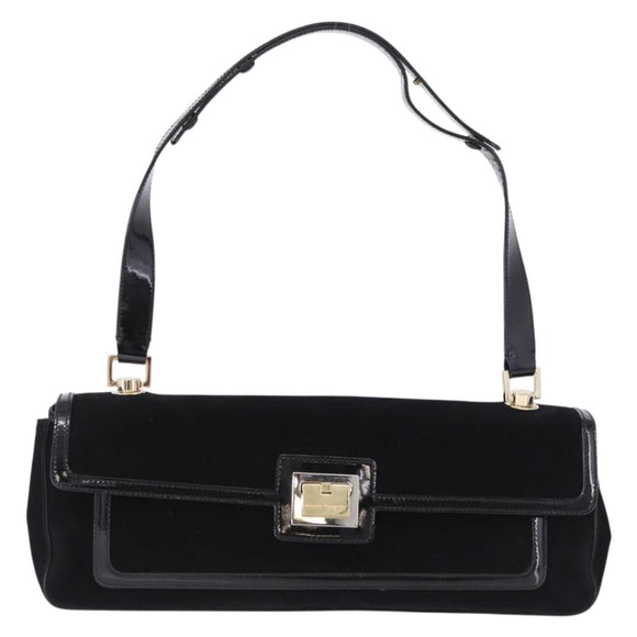 Salvatore Ferragamo Shoulder Bag Suede Black Gold Auth 193403A