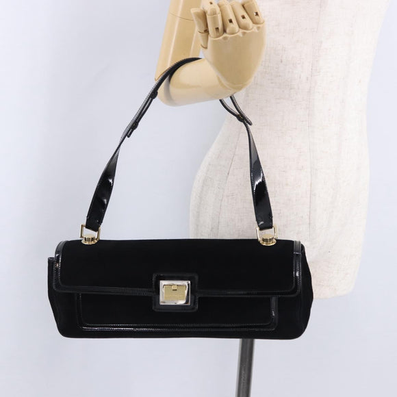 Salvatore Ferragamo Shoulder Bag Suede Black Gold Auth 193403A