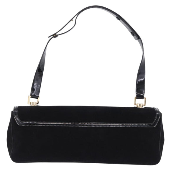 Salvatore Ferragamo Shoulder Bag Suede Black Gold Auth 193403A