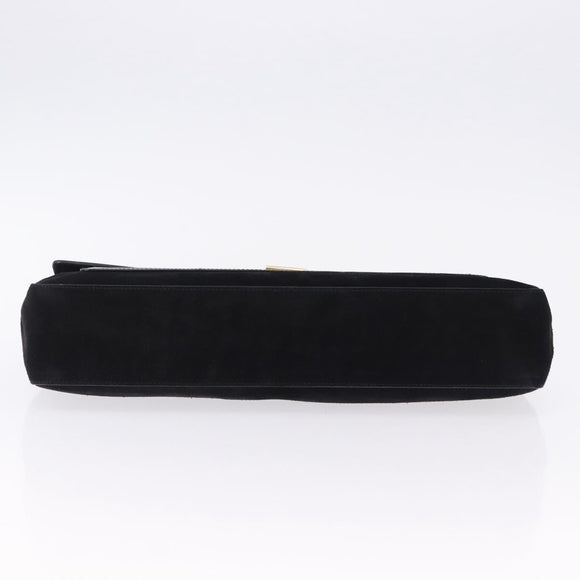 Salvatore Ferragamo Shoulder Bag Suede Black Gold Auth 193403A