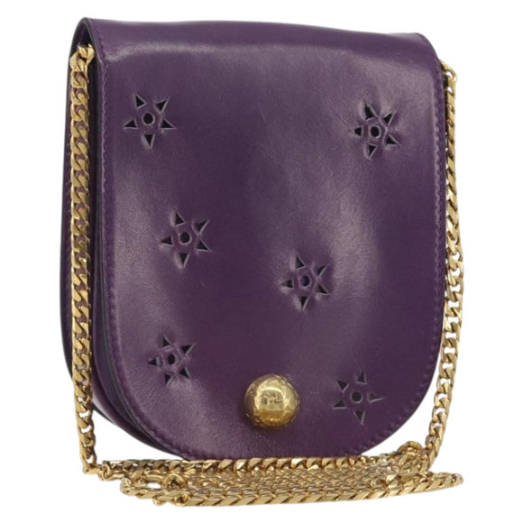 CELINE Star Ball Chain Shoulder Bag Leather Purple Gold Auth 193407V