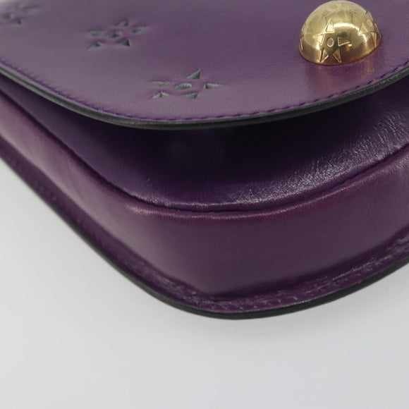 CELINE Star Ball Chain Shoulder Bag Leather Purple Gold Auth 193407V