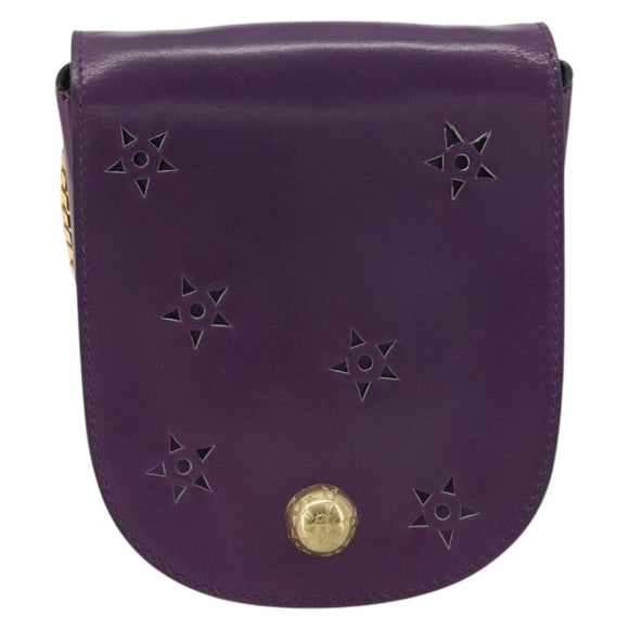 CELINE Star Ball Chain Shoulder Bag Leather Purple Gold Auth 193407V