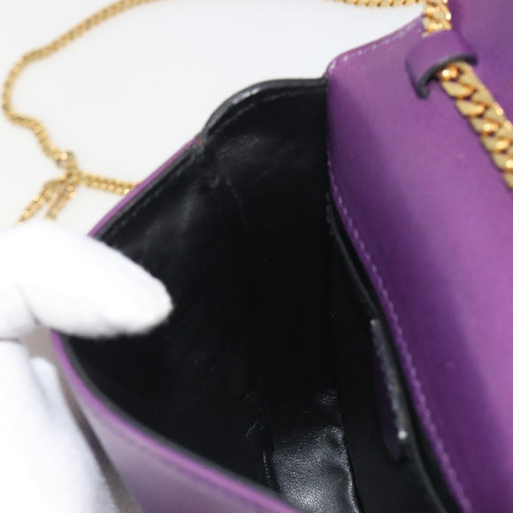 CELINE Star Ball Chain Shoulder Bag Leather Purple Gold Auth 193407V