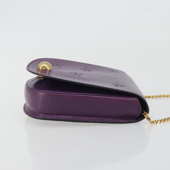 CELINE Star Ball Chain Shoulder Bag Leather Purple Gold Auth 193407V