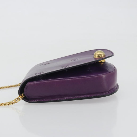 CELINE Star Ball Chain Shoulder Bag Leather Purple Gold Auth 193407V