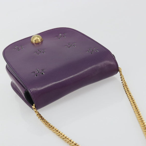 CELINE Star Ball Chain Shoulder Bag Leather Purple Gold Auth 193407V